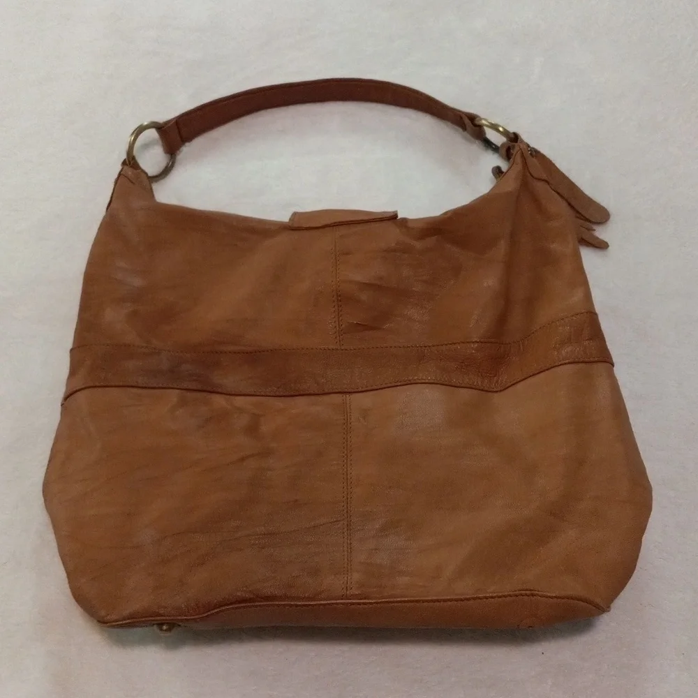 Topshop Brown Leather Hobo Shoulder Bag Slouchy Boho Tote Purse